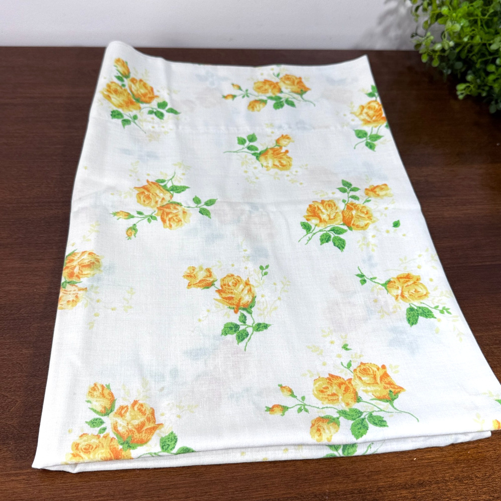 Vintage Dantre Muslin Pillowcase Yellow Roses 20.5x30" Dan River